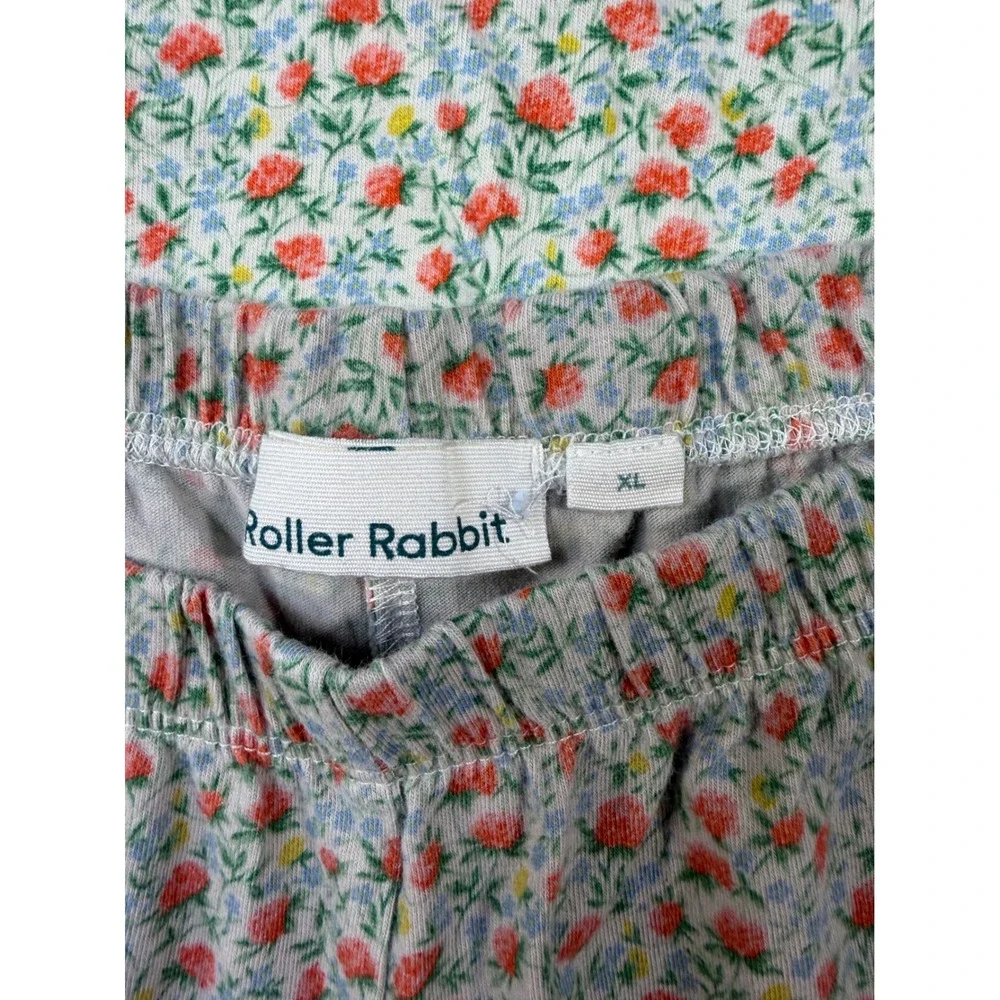 Roller Rabbit Womens XL Floral Pajama Set Short Sleeve Button Down Shorts Blue